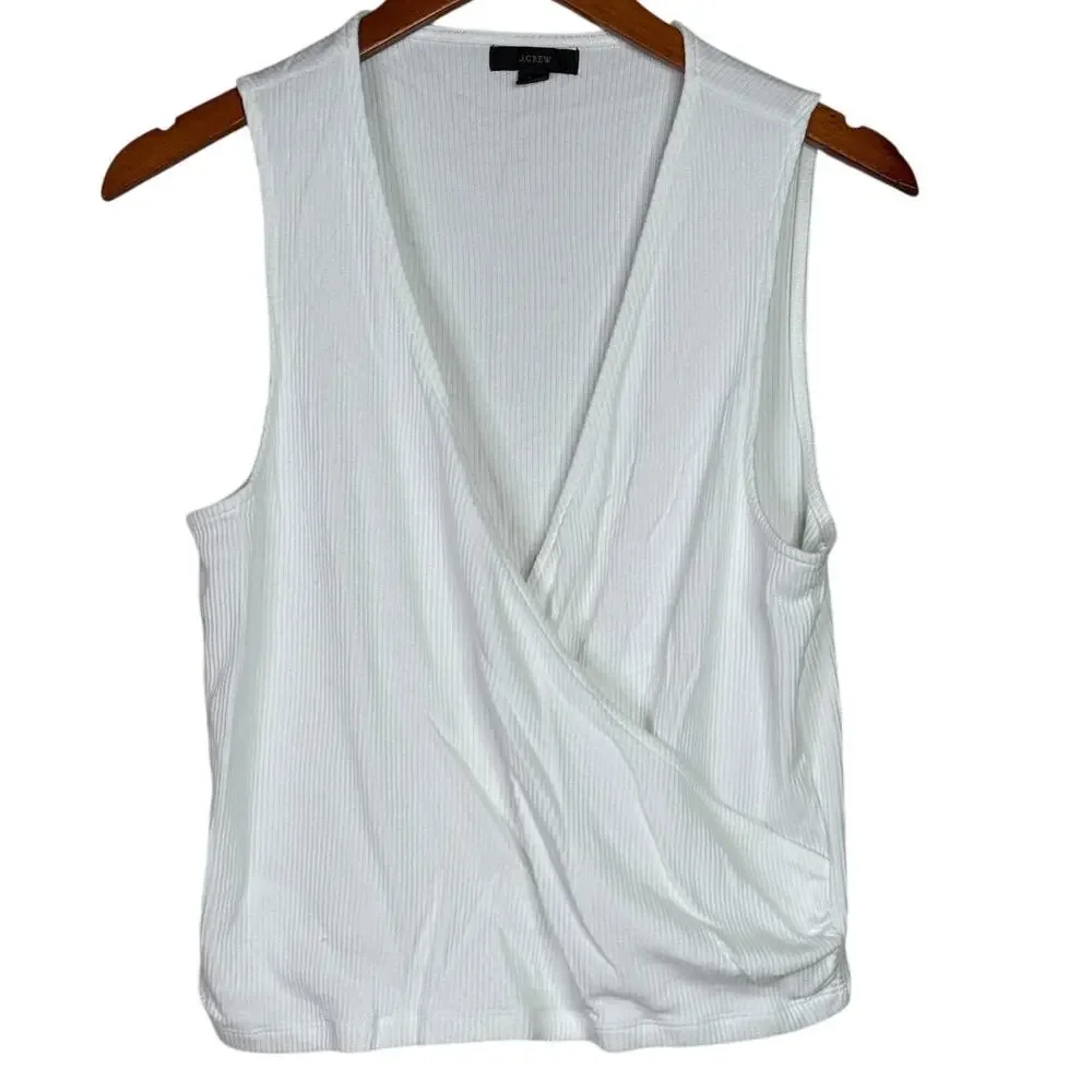 J. Crew Sleeveless Ruched Wrap Stretch Tank Top Vintage Soft Ribbed XL White
